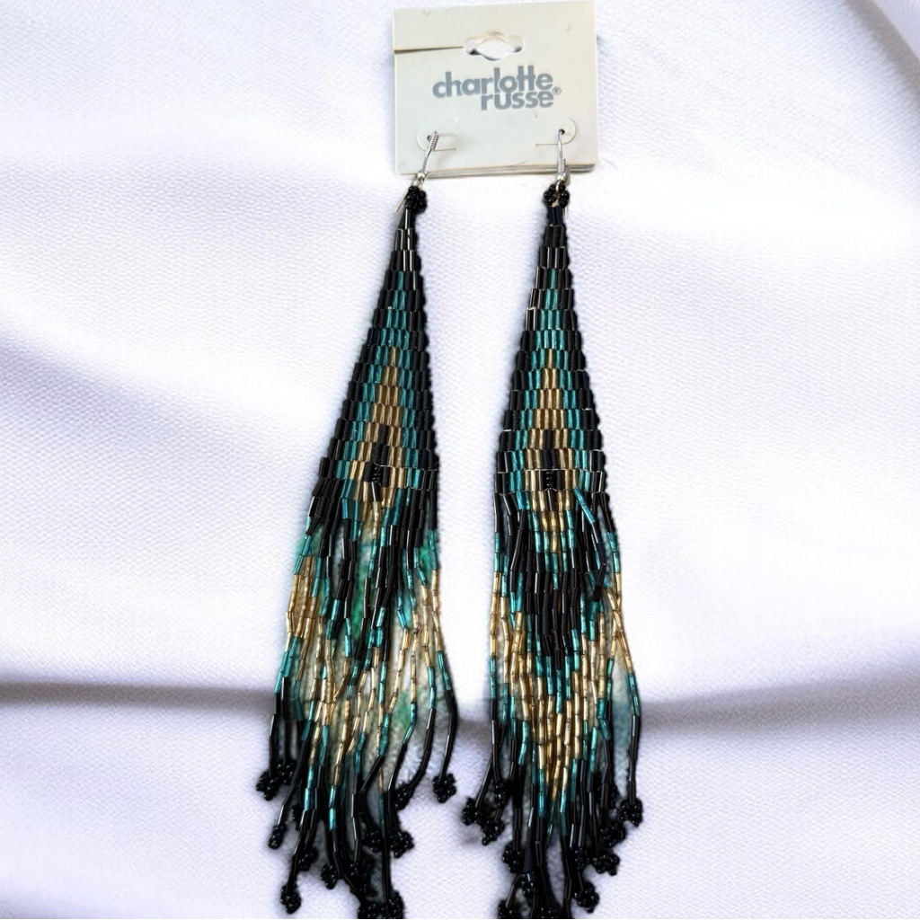 Charlotte Russe Long Beaded Fringe Dangle Earrings 16$
